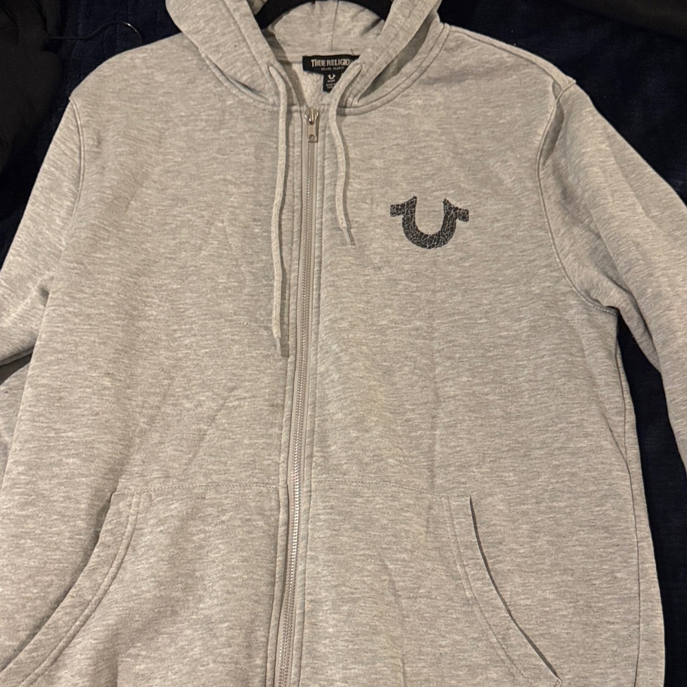 True Religion Light Gray Hoodie with Logo